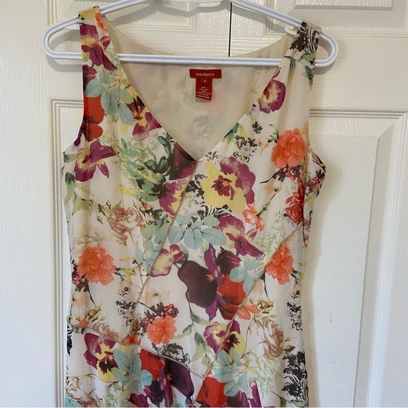 Sundance 100% Silk Floral Midi Length Sleeveless Summer Dress Size 6 Flaw - Picture 3 of 13